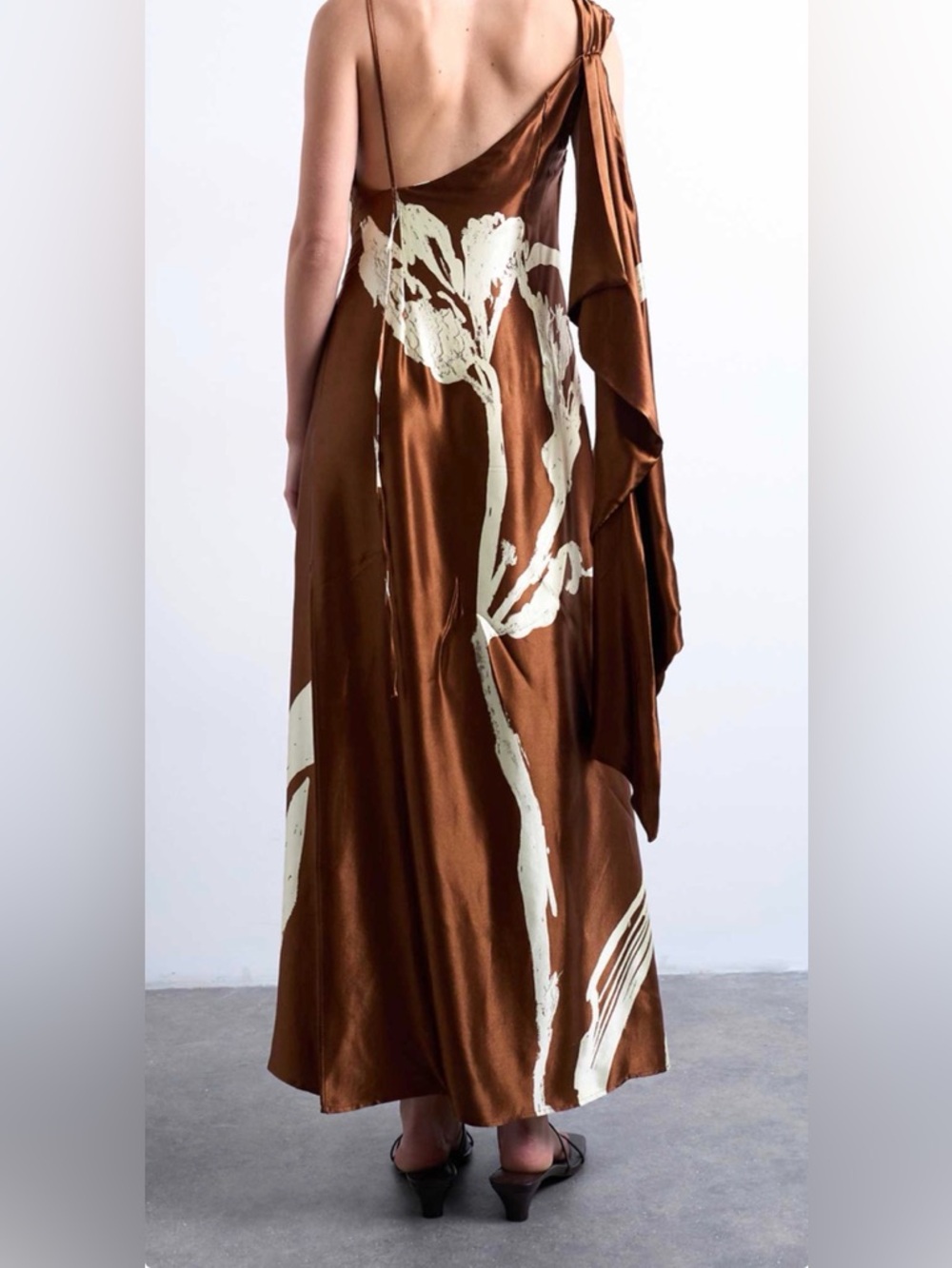 Topshop Brown Maxi Dress with Cream Floral Print